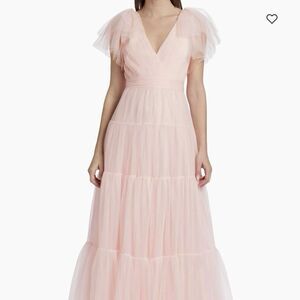 Glinda Sparkly shimmery coquette tiered ruffle pink maxi dress